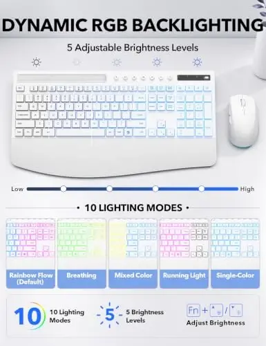 Trueque Wireless Keyboard and Mouse Combo, 4000mAh Battery, Wrist Rest | Rechargeable, 15 Backlit Effects, Full Size, Phone Holder, Quiet Typing, 2.4GHz Wireless, USB-A & C Connectivity for Windows - 4