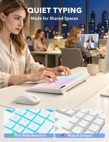 Trueque Wireless Keyboard and Mouse Combo, 4000mAh Battery, Wrist Rest | Rechargeable, 15 Backlit Effects, Full Size, Phone Holder, Quiet Typing, 2.4GHz Wireless, USB-A & C Connectivity for Windows - 6