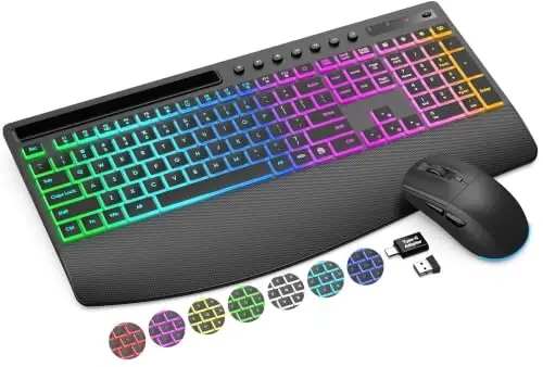 Trueque Wireless Keyboard and Mouse Combo, 4000mAh Battery, Wrist Rest | Rechargeable, 15 Backlit Effects, Full Size, Phone Holder, Quiet Typing, 2.4GHz Wireless, USB-A & C Connectivity for Windows - 1