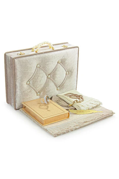 Trunk Dowry Prayer Rug Set, Shawl Suitable for Bride and Groom Trousseau Holy Quran Set (Cream) - IHVAN ONLINE