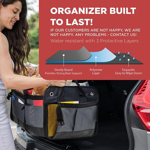 TRUNKCRATEPRO Trunk Organizer For Car, Suv, Truck | Premium Adjustable Multi Compartments Collapsible Car Trunk Organizer With Securing Straps & Non-Slip Bottom (Large Size, Grey) - 6