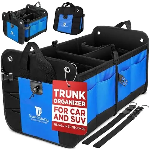 Blue Car Cargo Trunk Organizer for SUV & Auto Storage, Large | Fits Cars, SUVs & Trucks Organizes Sports Gear Keeps Cargo Secure Easy Everyday Storage Space-Saving Car Accessories - 1