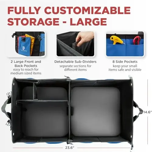 Blue Car Cargo Trunk Organizer for SUV & Auto Storage, Large | Fits Cars, SUVs & Trucks Organizes Sports Gear Keeps Cargo Secure Easy Everyday Storage Space-Saving Car Accessories - 2