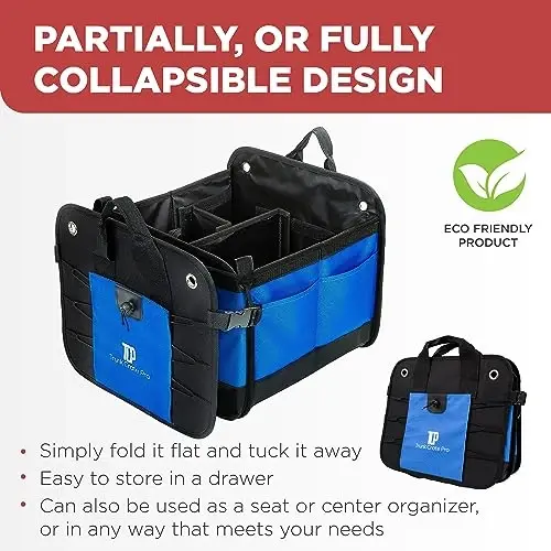 Blue Car Cargo Trunk Organizer for SUV & Auto Storage, Large | Fits Cars, SUVs & Trucks Organizes Sports Gear Keeps Cargo Secure Easy Everyday Storage Space-Saving Car Accessories - 5
