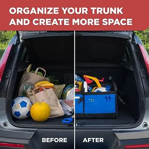 Blue Car Cargo Trunk Organizer for SUV & Auto Storage, Large | Fits Cars, SUVs & Trucks Organizes Sports Gear Keeps Cargo Secure Easy Everyday Storage Space-Saving Car Accessories - 6
