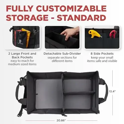 TRUNKCRATEPRO Car Organizers and Storage Premium Adjustable Multi Compartments Car Storage Organizer | Portable and Foldable SUV Trunk Organizer for Car (Standard Size, 20.86