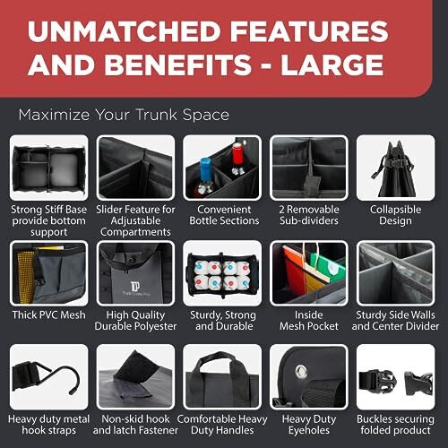 TRUNKCRATEPRO Car Storage Organizer, Gray Car Organizer, Trunk Organizer For Car, Suv, Truck, Premium Multi Adjustable Compartments Collapsible car trunk organizers (Large Capacity) - 3