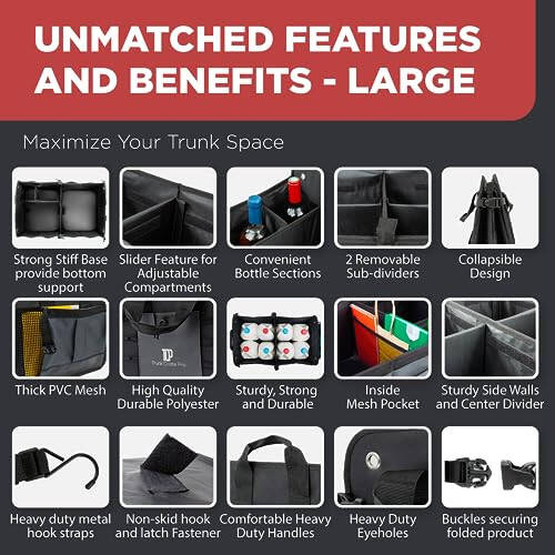 TRUNKCRATEPRO Car Storage Organizer, Gray Car Organizer, Trunk Organizer For Car, Suv, Truck, Premium Multi Adjustable Compartments Collapsible car trunk organizers (Large Capacity) - 3