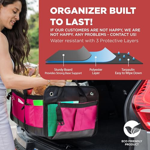 TRUNKCRATEPRO Pink Car Accessories For Women, Trunk Organizer For Car, Suv, Jeep Premium Adjustable Multi Compartments Collapsible (Large Capacity) - 2