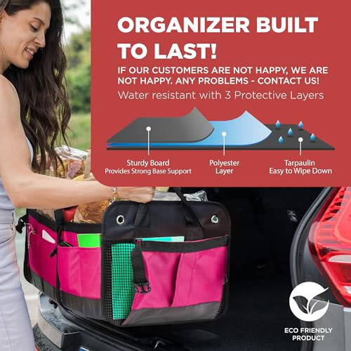 TRUNKCRATEPRO Pink Car Accessories For Women, Trunk Organizer For Car, Suv, Jeep Premium Adjustable Multi Compartments Collapsible (Large Capacity) - 2