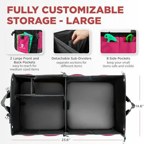 TRUNKCRATEPRO Pink Car Accessories For Women, Trunk Organizer For Car, Suv, Jeep Premium Adjustable Multi Compartments Collapsible (Large Capacity) - 4