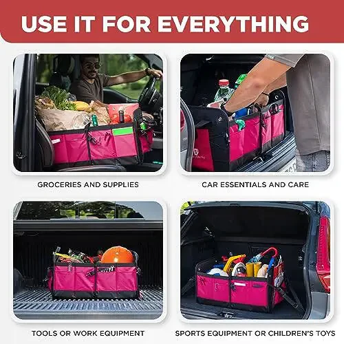 TRUNKCRATEPRO Pink SUV and Jeep Trunk Organizer - Premium Adjustable Multi-Compartment Collapsible Car Storage (Large Capacity) - 5
