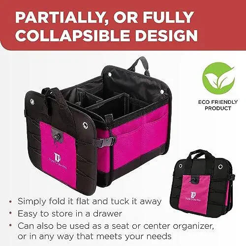 TRUNKCRATEPRO Pink SUV and Jeep Trunk Organizer - Premium Adjustable Multi-Compartment Collapsible Car Storage (Large Capacity) - 6