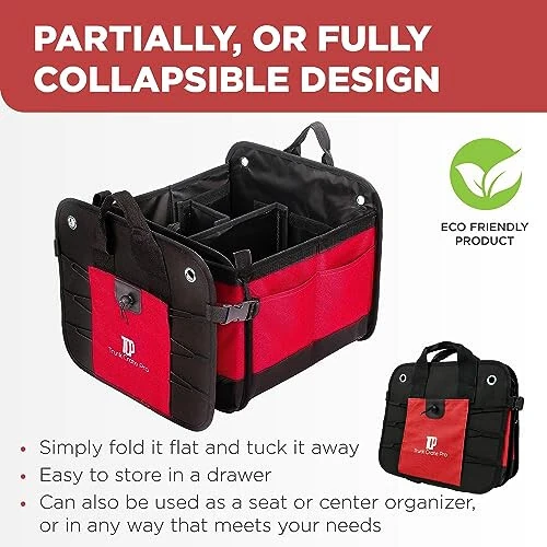 TRUNKCRATEPRO Red Car Accessories Trunk Organizer for Car, SUV Premium Multi Compartments Collapsible Portable Car Organizer for Women W 2 Adjustable straps, non-skid bottom (Large Capacity) - 5