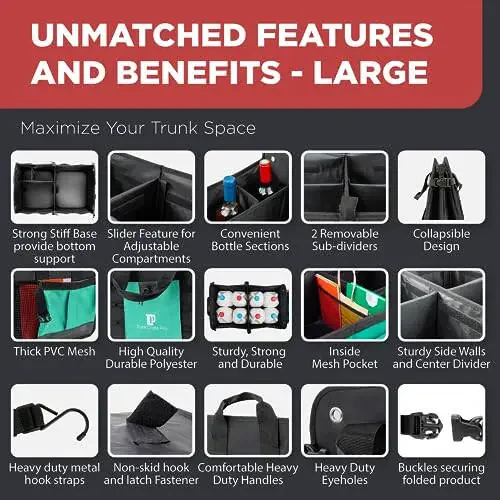 TRUNKCRATEPRO Teal Car Accessories Trunk Organizer Premium Multi Movable Compartments Collapsible car organizer, trunk organizer for Car, SUV, Automotive, gifts (Large Capacity) - 3