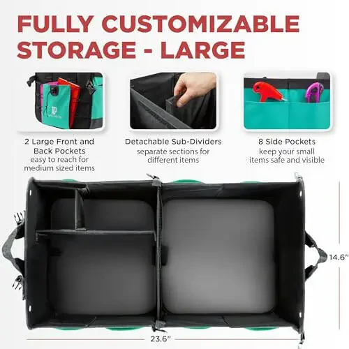 TRUNKCRATEPRO Teal Car Accessories Trunk Organizer Premium Multi Movable Compartments Collapsible car organizer, trunk organizer for Car, Suv, Automotive, gifts (Large Capacity) - 2