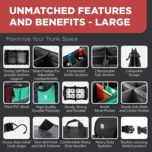 TRUNKCRATEPRO Teal Car Accessories Trunk Organizer Premium Multi Movable Compartments Collapsible car organizer, trunk organizer for Car, Suv, Automotive, gifts (Large Capacity) - 3