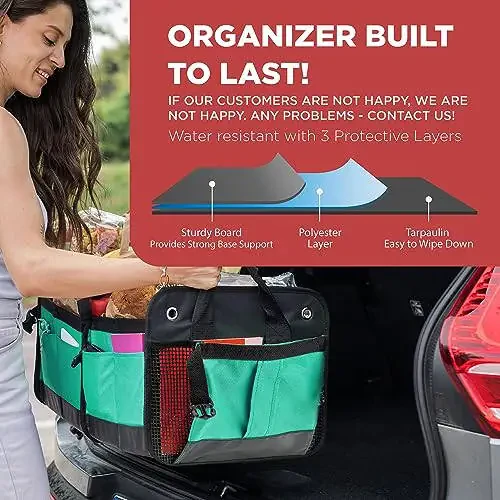 TRUNKCRATEPRO Teal Car Accessories Trunk Organizer Premium Multi Movable Compartments Collapsible car organizer, trunk organizer for Car, Suv, Automotive, gifts (Large Capacity) - 5