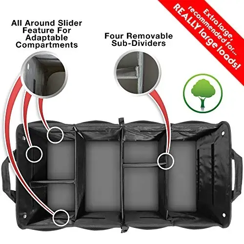 TRUNKCRATEPRO XL Premium SUV, Truck, Car Trunk Organizer With Expandable Compartments - Lightweight Foldable Cargo Organizer - 2