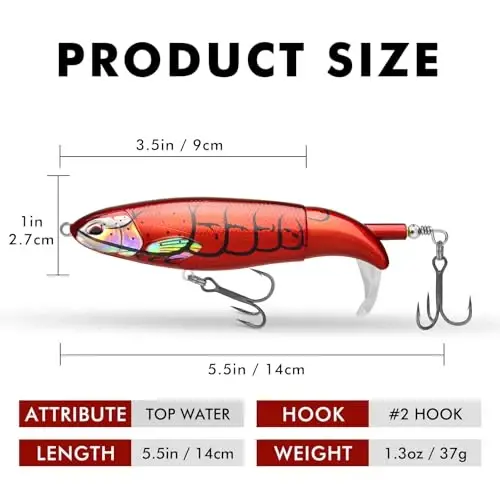 TRUSCEND BKK ilgaklari bilan Top Water baliq ovlash uchun o‘ljalar, chuchuk suv yoki sho‘r suv uchun Whopper o‘ljasi, Bass Catfish Pike Sudak uchun suzuvchi o‘ljalar, Surface Wobble PoPobait Baits Teasers Erkaklar uchun baliq ovlash sovg‘alari - TRUSCEND