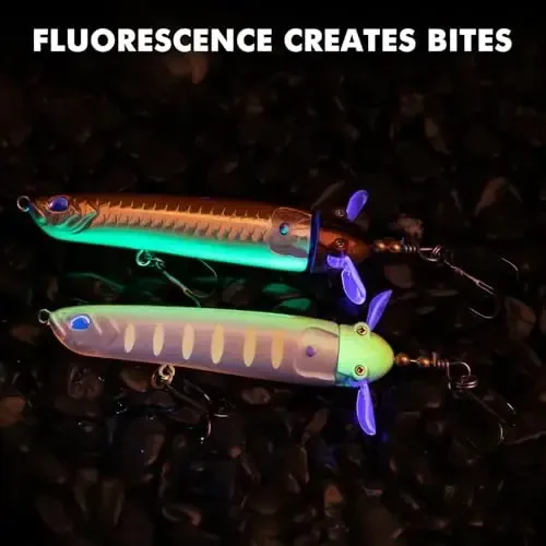 TRUSCEND BKK ilgaklari bilan Top Water Fishing Lures, chuchuk suv yoki sho'r suv uchun Whopper Lure, Bass Catfish Pike uchun suzuvchi lures, Erkaklar uchun Surface Wobble PoPobait Bass Baits Teasers Baliq ovlash sovg'alari - 6