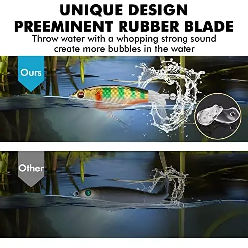 TRUSCEND BKK ilgaklari bilan yuqori suv baliq ovlash uchun mo'ljallangan lurelari, chuchuk suv yoki sho'r suv uchun Whopper lure, Bass Catfish Pike uchun suzuvchi lurelar, erkaklar uchun sirt Wobble PoPobait Bass Baits Teasers baliq ovlash sovg'alari - 3