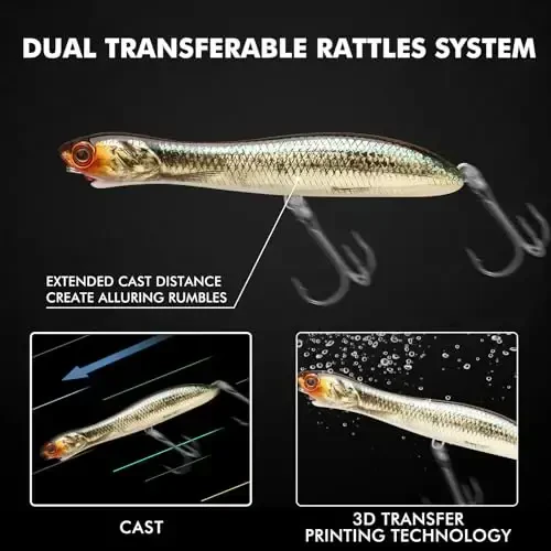 TRUSCEND Top Water Fishing Lures with BKK Hooks, Whopper Lure for Freshwater or Saltwater, Floating Lures for Bass Catfish Pike, Surface Wobble PoPobait Bass Baits Teasers Fishing Gifts for Men - 3
