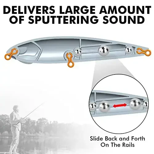 TRUSCEND BKK ilgaklari bilan yuqori suv baliq ovlash uchun mo'ljallangan yemi, chuchuk suv yoki sho'r suv uchun Whopper yemi, Bass Catfish Pike Walleye uchun suzuvchi yemi, Surface Wobble PoPobait Yem Teaserlari erkaklar uchun baliq ovlash sovg'alari - 6