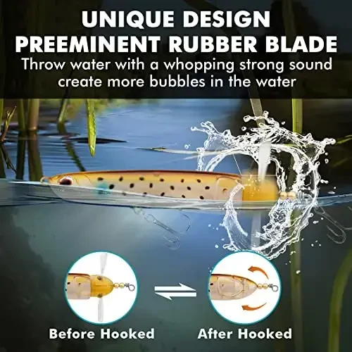 TRUSCEND PoPobait with BKK Hooks, Top Water Plopper Fishing Lures for Bass Walleye Pike Catfish Musky Perch, Floating Lure for Freshwater or Saltwater, Amazing Teasers Fishing Gifts for Family Fishing - 3