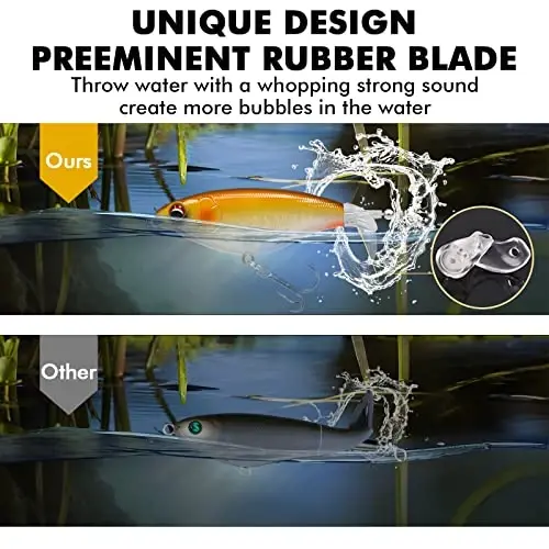 TRUSCEND Top Water Fishing Lures with BKK Hooks, Easy Catch Plopper Lure for Freshwater or Saltwater, Floating Lures for Bass Catfish Pike, Surface Wobble PoPobait Bass Baits Fishing Gifts for Men - 3