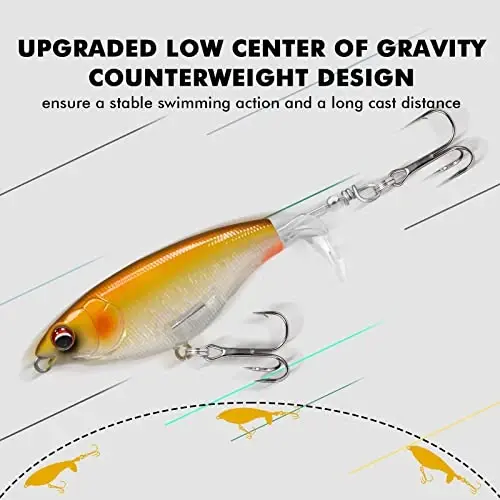 TRUSCEND Top Water Fishing Lures with BKK Hooks, Easy Catch Plopper Lure for Freshwater or Saltwater, Floating Lures for Bass Catfish Pike, Surface Wobble PoPobait Bass Baits Fishing Gifts for Men - 4