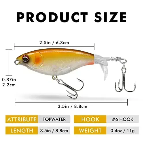 TRUSCEND Top Water Fishing Lures with BKK Hooks, Whopper Lure for Freshwater or Saltwater, Floating Lures for Bass Catfish Pike, Surface Wobble PoPobait Bass Baits Teasers Fishing Gifts for Men - TRUSCEND (1)