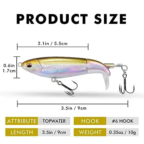 TRUSCEND Top Water Fishing Lures with BKK Hooks, Whopper Lure for Freshwater or Saltwater, Floating Lures for Bass Catfish Pike, Surface Wobble PoPobait Bass Baits Teasers Fishing Gifts for Men - 4