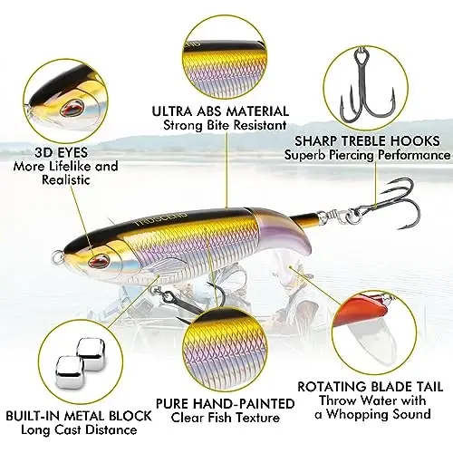 TRUSCEND Top Water Fishing Lures with BKK Hooks, Easy Catch Plopper Lure for Freshwater or Saltwater, Floating Lures for Bass Catfish Pike, Surface Wobble PoPobait Bass Baits Fishing Gifts for Men - 2