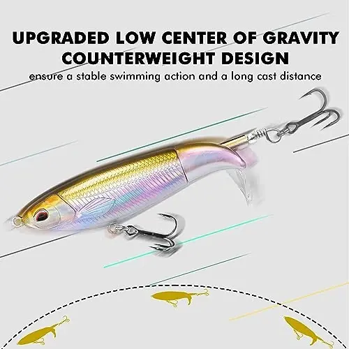 TRUSCEND Top Water Fishing Lures with BKK Hooks, Easy Catch Plopper Lure for Freshwater or Saltwater, Floating Lures for Bass Catfish Pike, Surface Wobble PoPobait Bass Baits Fishing Gifts for Men - 4