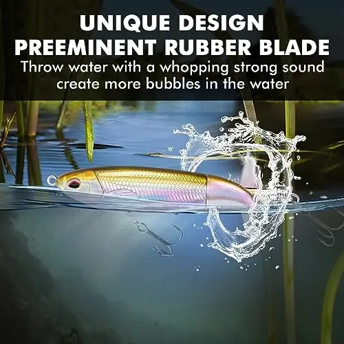 TRUSCEND Popobait Easy Catch Fishing Lures with BKK Hooks, Instant Startup, Longer Cast, Balanced Spray/Sound/Swim, Plopper Topwater Lures for Bass, Trout, Pike, Walleye, Freshwater Saltwater Fishing - 1