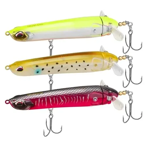 TRUSCEND Top Water Fishing Lures with BKK Hooks, Easy Catch Plopper Lure for Freshwater or Saltwater, Floating Lures for Bass Catfish Pike, Surface Wobble PoPobait Bass Baits Fishing Gifts for Men - 1