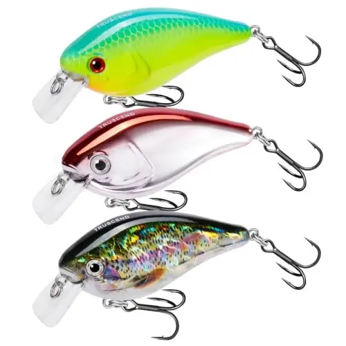 TRUSCEND Easy Catch Crankbait with BKK Hooks, Shallow or Deep Diving Crank Bait Fishing Lures for Bass Pike Walleye, Unipue Wobble Design for More Bites, Vibe Lipless Crankbaits Freshwater Saltwater - 1