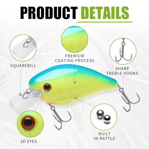 TRUSCEND Easy Catch Crankbait with BKK Hooks, Shallow or Deep Diving Crank Bait Fishing Lures for Bass Pike Walleye, Unipue Wobble Design for More Bites, Vibe Lipless Crankbaits Freshwater Saltwater - TRUSCEND (1)