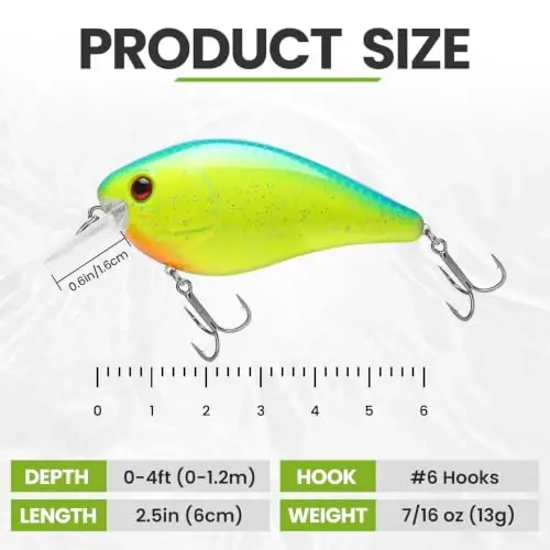 TRUSCEND Easy Catch Crankbait with BKK Hooks, Shallow or Deep Diving Crank Bait Fishing Lures for Bass Pike Walleye, Unipue Wobble Design for More Bites, Vibe Lipless Crankbaits Freshwater Saltwater - 5