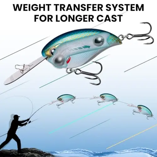 TRUSCEND Easy Catch Crankbait with BKK Hooks, Shallow or Deep Diving Crank Bait Fishing Lures for Bass Pike Walleye, Unipue Wobble Design for More Bites, Vibe Lipless Crankbaits Freshwater Saltwater - 3