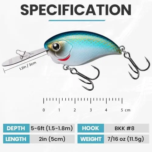 TRUSCEND Easy Catch Crankbait with BKK Hooks, Shallow or Deep Diving Crank Bait Fishing Lures for Bass Pike Walleye, Unipue Wobble Design for More Bites, Vibe Lipless Crankbaits Freshwater Saltwater - 6