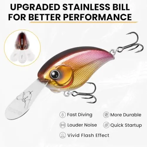 TRUSCEND Easy Catch Crankbait with BKK Hooks, Shallow or Deep Diving Crank Bait Fishing Lures for Bass Pike Walleye, Unipue Wobble Design for More Bites, Vibe Lipless Crankbaits Freshwater Saltwater - TRUSCEND (1)