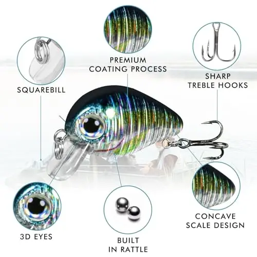TRUSCEND Easy Catch Crankbait with BKK Hooks, Shallow or Deep Diving Crank Bait Fishing Lures for Bass Pike Walleye, Unipue Wobble Design for More Bites, Vibe Lipless Crankbaits Freshwater Saltwater - 3