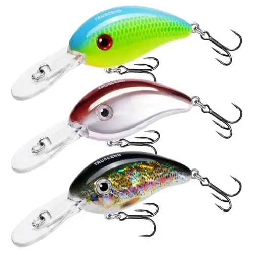 TRUSCEND Easy Catch Crankbait with BKK Hooks, Shallow or Deep Diving Crank Bait Fishing Lures for Bass Pike Walleye, Unipue Wobble Design for More Bites, Vibe Lipless Crankbaits Freshwater Saltwater 