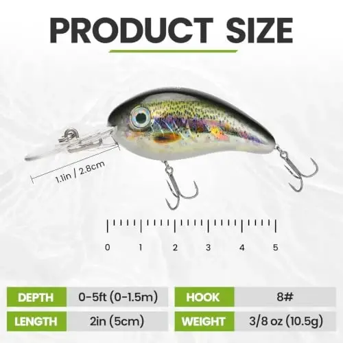 TRUSCEND Easy Catch Crankbait with BKK Hooks, Shallow or Deep Diving Crank Bait Fishing Lures for Bass Pike Walleye, Unipue Wobble Design for More Bites, Vibe Lipless Crankbaits Freshwater Saltwater - 5