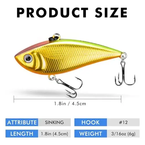 TRUSCEND Easy Catch Crankbait with BKK Hooks, Shallow or Deep Diving Crank Bait Fishing Lures for Bass Pike Walleye, Unipue Wobble Design for More Bites, Vibe Lipless Crankbaits Freshwater Saltwater - 6