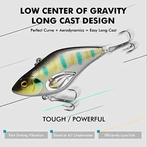 TRUSCEND Easy Catch Crankbait with BKK Hooks, Shallow or Deep Diving Crank Bait Fishing Lures for Bass Pike Walleye, Unipue Wobble Design for More Bites, Vibe Lipless Crankbaits Freshwater Saltwater - 4