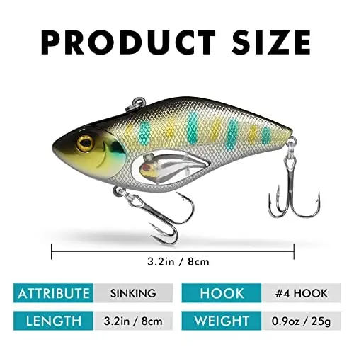 TRUSCEND Easy Catch Crankbait with BKK Hooks, Shallow or Deep Diving Crank Bait Fishing Lures for Bass Pike Walleye, Unipue Wobble Design for More Bites, Vibe Lipless Crankbaits Freshwater Saltwater - 6