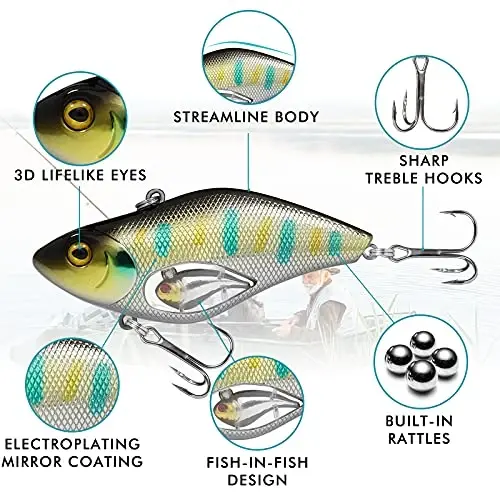 TRUSCEND Easy Catch Crankbait with BKK Hooks, Shallow or Deep Diving Crank Bait Fishing Lures for Bass Pike Walleye, Unipue Wobble Design for More Bites, Vibe Lipless Crankbaits Freshwater Saltwater - TRUSCEND (1)